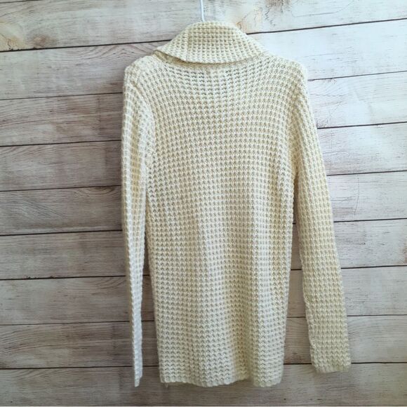 COPY - MAIN STRIP COWL NECK ASSYMETRICAL BUTTON SWEATER IN CREAM - Picture 5 of 5